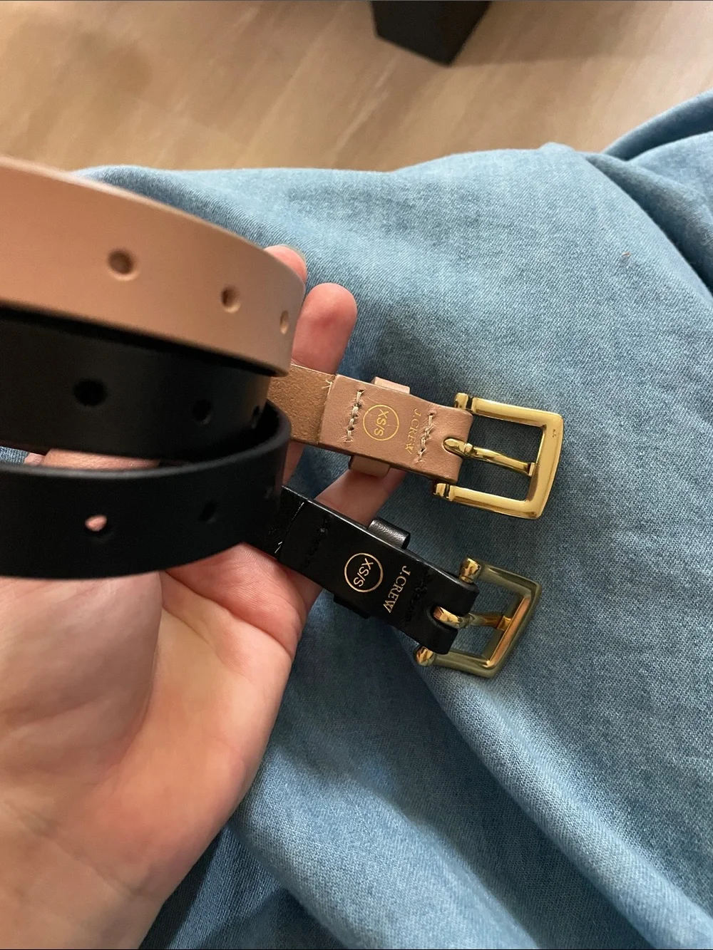 J. Crew Leather Belts in Black & Blush with Gold Buckles